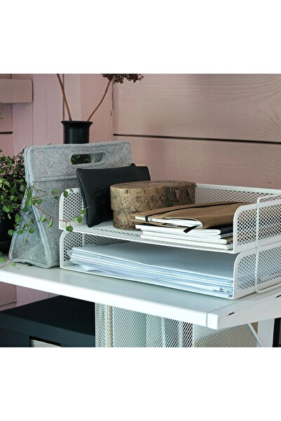 TEZPAZAR Drönjöns 2'li Set Masa Üstü Evrak Rafı 34x24x7 Cm Metal Dosyalık Beyaz Raf I.k:e.a