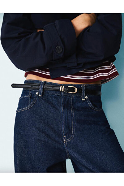 CSR AKSESUAR Elegant Stitched Leather Belt with Gold Buckle