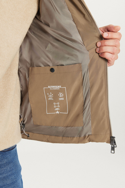 ALTINYILDIZ CLASSICS Men's Mink Standard Fit Regular Cut Hooded Collar Casual Coat with Side Pockets