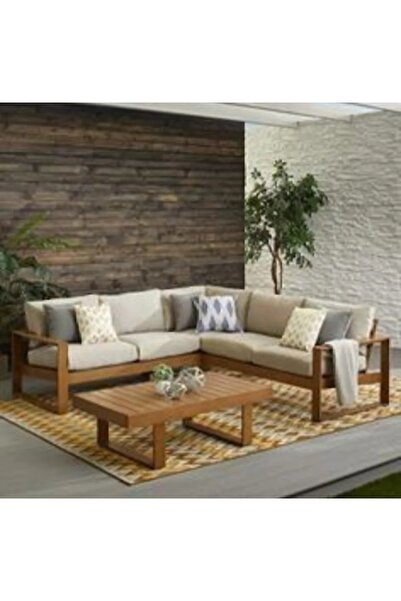 ViraHome Ahşap ve Metal Dekorasyon Bahçe Balkon Teras Köşe Takımı Ahşap Oturm...