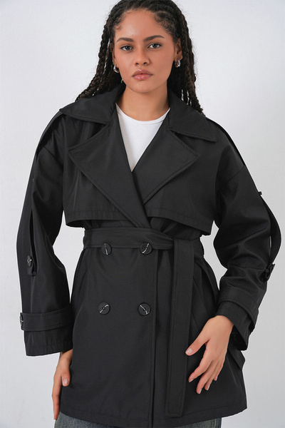Bigdart Women's Belted Short Trench Coat 5974 - Black