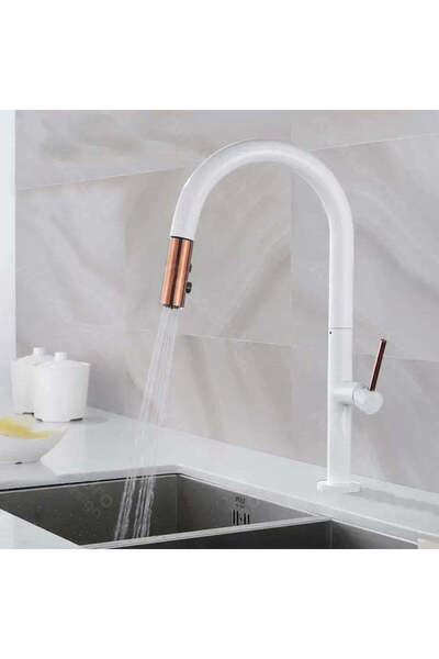 Alessandro DESIGN Βρύση Κουζίνας με Συρόμενο Ντους, Ορείχαλκος, Λευκό, CF/1035/A