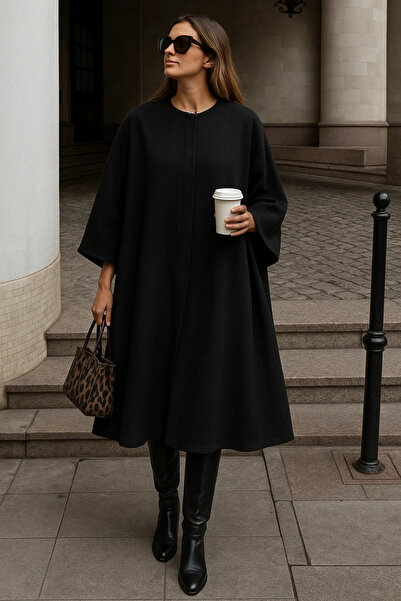 comstar Women's Oversized Basic Long Premium Black Cashmere Poncho