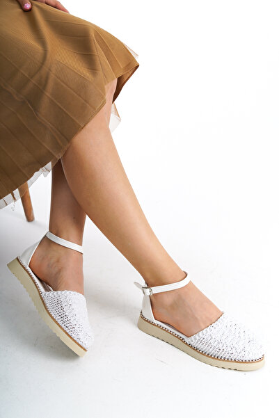 Redoxy Women's Comfortable Sole Elegant Patterned Ankle Strap Daily Open Ballerina Shoes