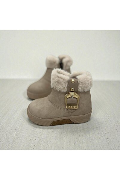 Rexba KIZ ÇOCUK TÜY DETAYLI TOKALI KAYMAZ TABAN BEJ BOT