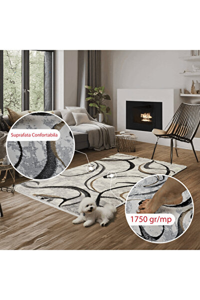 Brava Casa Twilight Dance Carpet, Living Room/Bedroom, Black, Cream, Grey and Yellow, Underfloor Heating