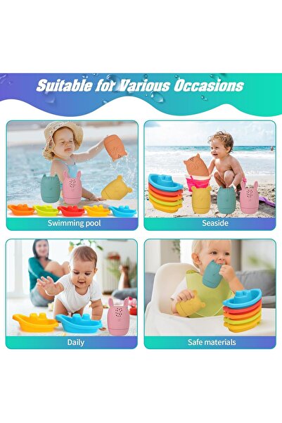 Generic Floating Bath Boat Toys, 9-piece Mold-Free Silicone Set for Ages 1-3, Bathtub & Pool Toys