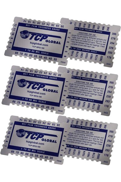 TCP Global مشط قياس سمك الفيلم الرطب، مقياس 1-80 مل، متدرج ومقطع للدهانات وال...