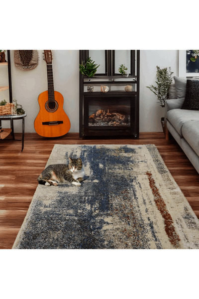 Brava Casa Cerulean Vibes Carpet, Living/Bedroom, Blue, Brick and Cream, Unde...