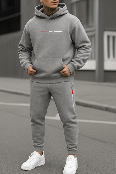 PAVRO Tracksuit Set Sweatshirt Jogger - Oversize Hoodie with Raised Print