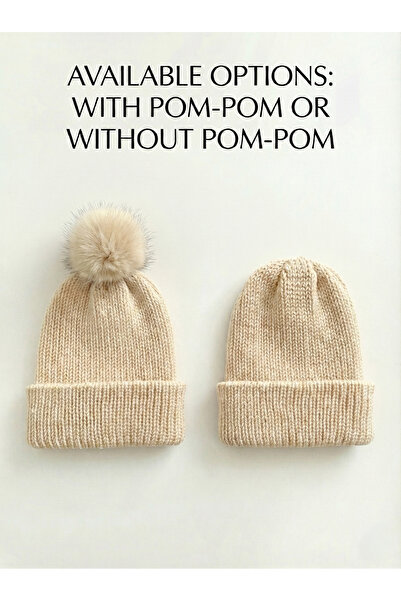 BESKAR Cream Color Hand Knitted Soft Texture Corded Fabric Winter Men's Beanie