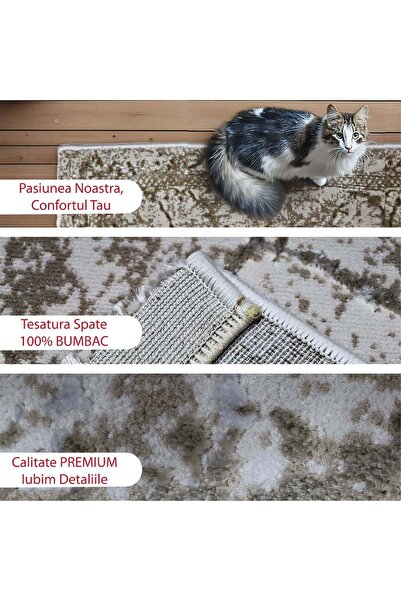 Brava Casa Helion Quadris Carpet, Living Room/Bedroom, Cream, Brown and White, Underfloor Heating, Sc Yarn