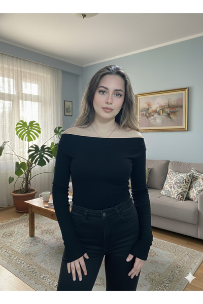 mooishan Off Shoulder Asymmetrical Neckline Long Sleeve Slim Fit Blouse