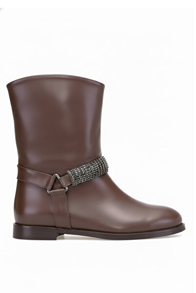 Ayakkabı Fuarı Elit Selindra Women's Genuine Leather Flat Boots Brown