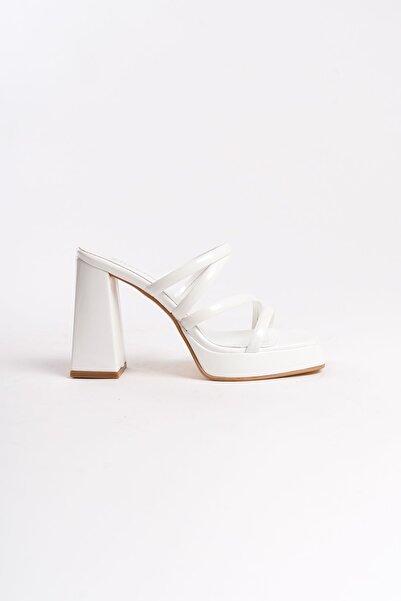 Redoxy Women's Special Design Platform Heeled White Patent Leather Slippers Wedding Dress Shoes, Wedding Shoes