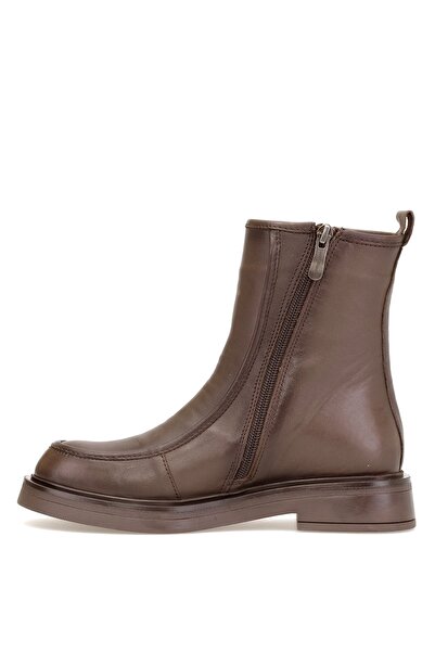 Mammamia D25KB-8150 Γυναικείες φλατ μπότες από γνήσιο δέρμα καφέ