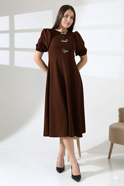 Planet Prestige Watermelon Sleeve Midi Dress with Metal Accessories Red