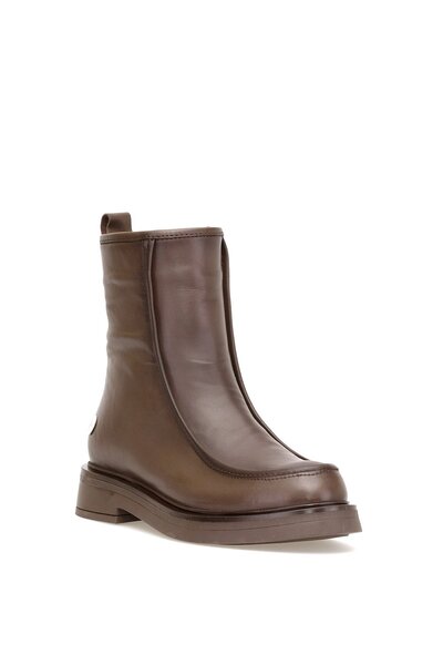 Mammamia D25KB-8150 Γυναικείες φλατ μπότες από γνήσιο δέρμα καφέ