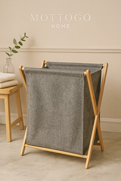 Mottogo Katlanabilir Çamaşır Sepeti Bambu Ayaklı Çamaşır Organizeri 42×60×27 ...