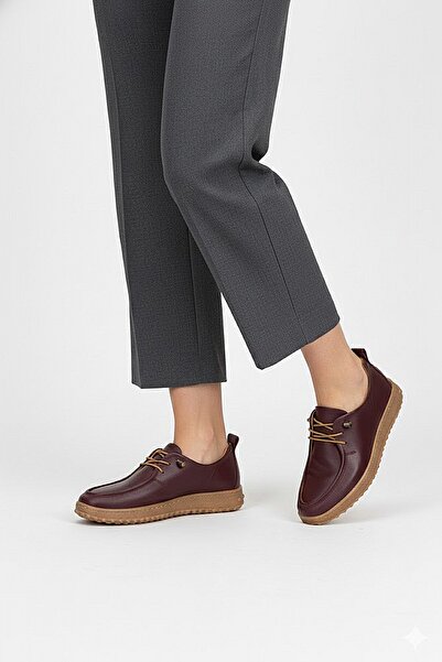 Ayakkabı Fuarı Elit Asscl100 Women's Genuine Leather Casual Shoes Claret Red