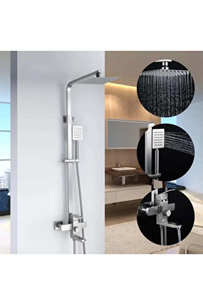 Alessandro DESIGN Shower column with mixer, stainless steel, square rain shower, 3 functions, wall-mounted (LY 005 SET