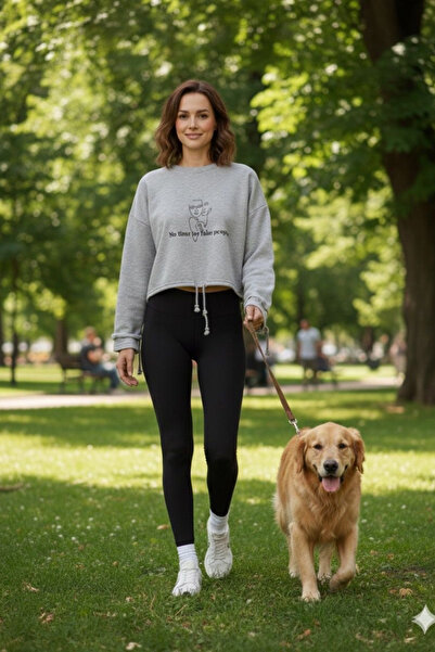 Le'sluette shadow of style Γυναικείο φούτερ No Time For Fake People με κέντημα με λεπτομέρειες στον αστράγαλο και τη μέση με κορδόνι O oversized Crop Sweatshirt Grimelange