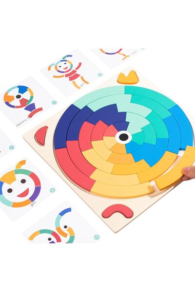 Lullaxx مكعبات ألغاز تانغرام خشبية لفرز قوس قزح - لعبة تعليمية من مونتيسوري (...