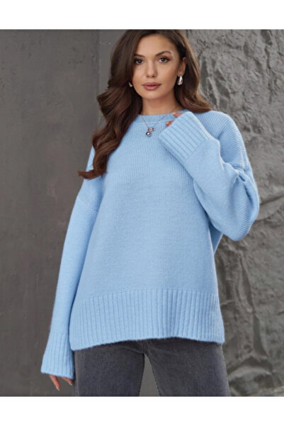 ikomteks Baby Blue Crew Neck Oversize Knit Sweater