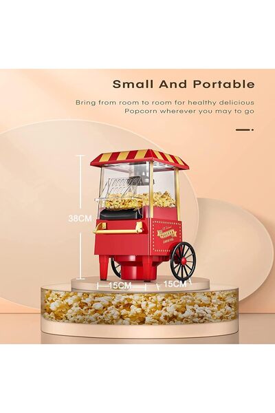 ELTERAZONE Retro Popcorn Cart Machine, 1200W Electric Hot Air Popper, No Oil ...