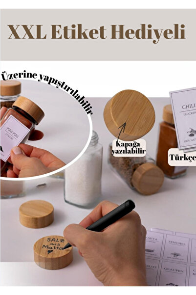 Flash Bazaar 6-Piece Square Glass Spice Jar Set with Bamboo Lids / 6 Pieces with Labels as Gift / 6-Piece Spice Jar Set