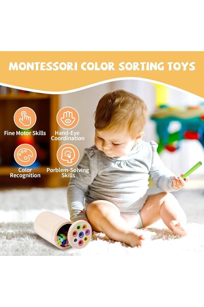 Generic Montessori Beech Wood Sorting Toy for Ages 1+, Portable with Storage Bag