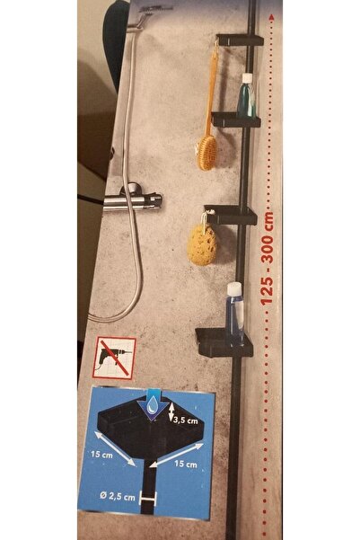 GBMOTION Black Telescopic Shower Corner Shelf – 125–300 cm Adjustable, 3 Tier, No Drilling Installation