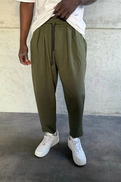 MADZEYMODA Men's Khaki Casual Pants Elastic Waist Stretch Fabric Harem Shalwar Ke-7021