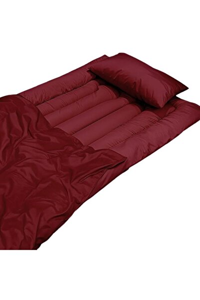 SLEEPLAND Guest and travel package, burgundy color, consisting of a mattress, blanket, pillow, and pillowcase.