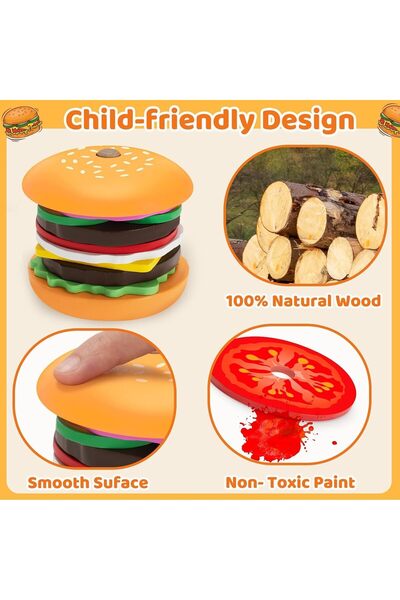 Generic Wooden Stacking Burger Toy for Boys and Girls Ages 2-5 - Acaiciee
