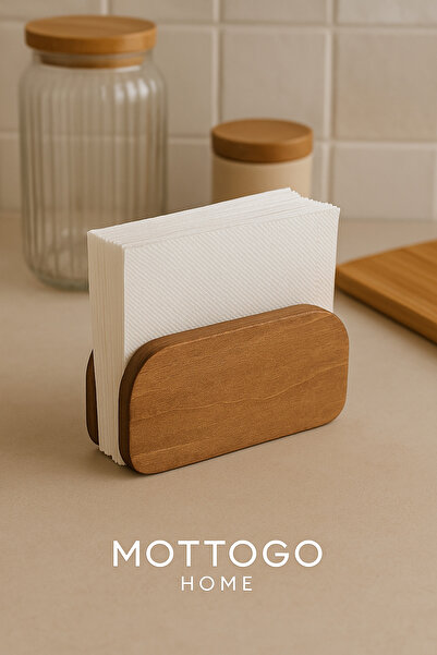 Mottogo Ahşap Peçetelik – 16×10 cm Masaüstü Peçetelik | Mutfak & Sofra Düzenl...