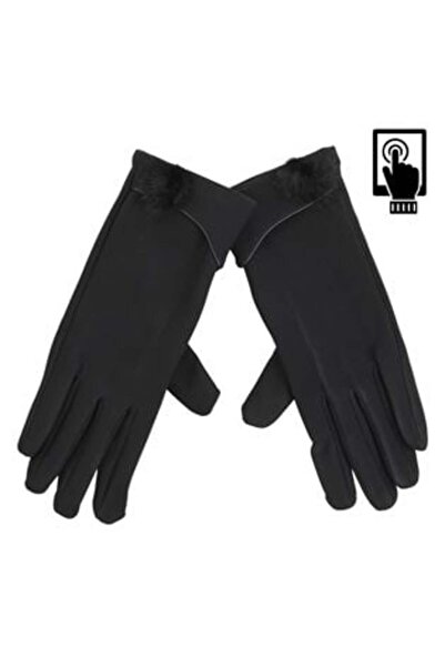 BAMI NETWORK Women's gloves with touchscreen surface and pompom, Black