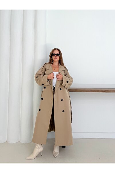 Joi Kadın Dökümlü Uzun Kemerli Oversize trençkot