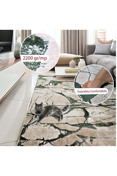 Brava Casa Jade Whisper Carpet, Living Room/Bedroom, Green, Cream, Underfloor Heating, Short Pile 11 m