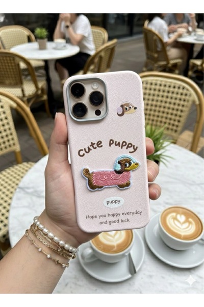 MustCase iPhone 15 Pro Max Kılıf Sevimli Puppy Nakışlı Deri Görünümlü Esnek, ...