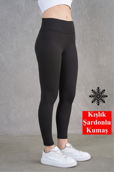 manolyabutik Plus Size, Oversize, Ribbed, Fleece Inside, High Waist Gathering...