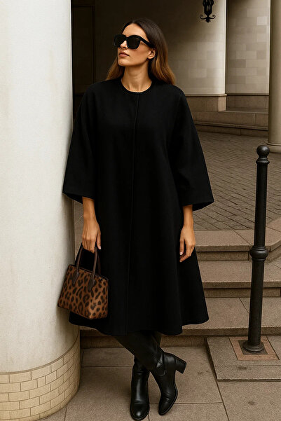 comstar Women's Oversized Basic Long Premium Black Cashmere Poncho