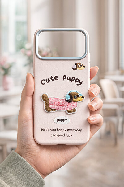 MustCase iPhone 17 Pro Max Kılıf Sevimli Puppy Nakışlı Deri Görünümlü Esnek, Şık ve Koruyucu Telefon Kılıfı