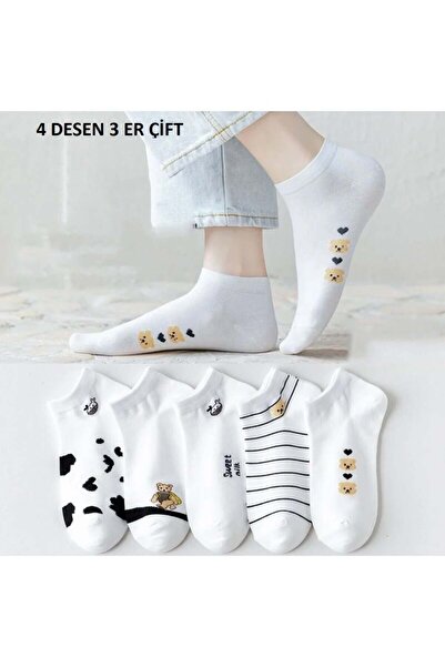 EfemİcGiyim Cotton Sweat Milk Tedy Bear Patterned Mixed Color Booties Socks 1...