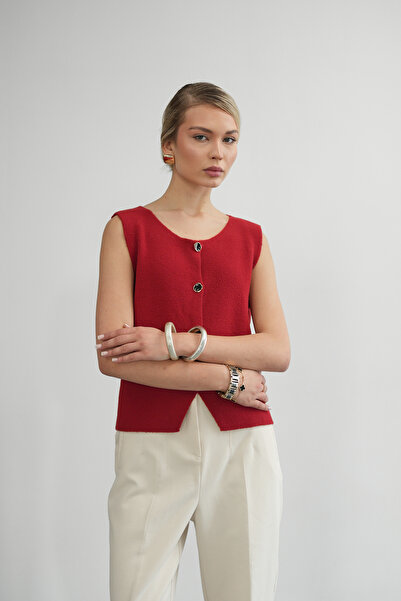 Molly Nelly Γυναικείο μαλακό πλεκτό κομψό αμάνικο γιλέκο με κουμπιά