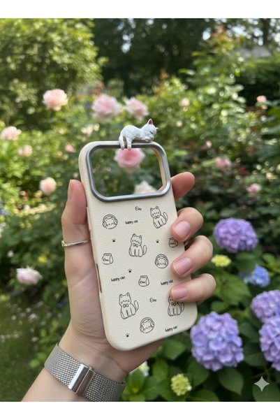 MustCase iPhone 17 Pro Max / 18 Pro Max Kılıf 3D Oyuncaklı Kedi Tasarımlı Deri Görünümlü Esnek ve Şık Telefon Kılıfı