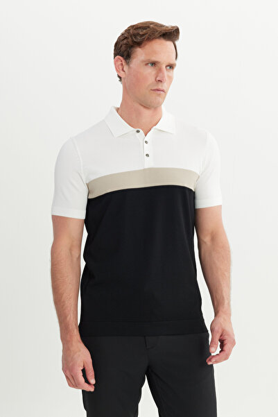 ALTINYILDIZ CLASSICS Men's Black-Beige Standard Fit Regular Cut Polo Neck Knitwear T-Shirt