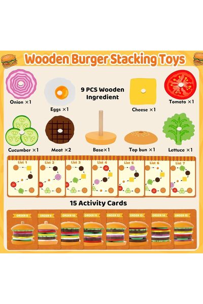 Generic Wooden Stacking Burger Toy for Boys and Girls Ages 2-5 - Acaiciee
