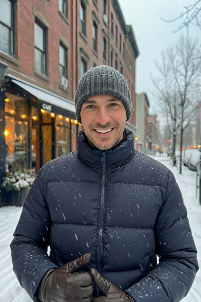 BESKAR Anthracite Gray Hand Knitted Corded Fabric Model Non-Pilling Men's Beanie