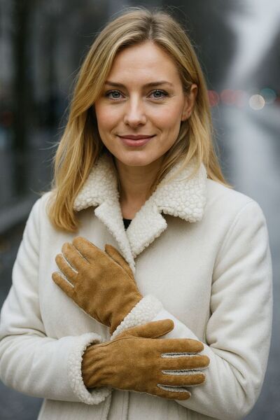 BALIENTE قفازات نسائية من جلد الغزال ذات ملمس مميز